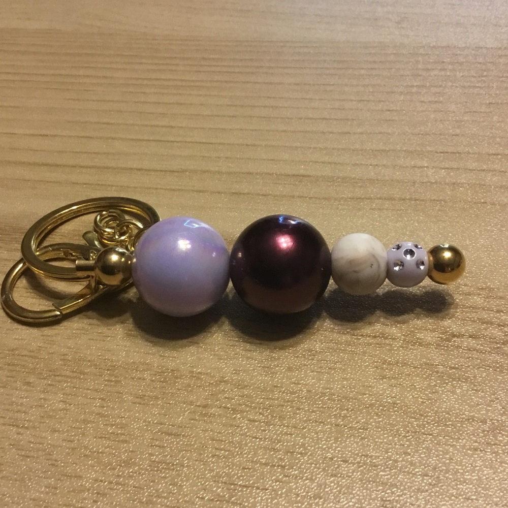 Gold and Purple Beaded Keychain